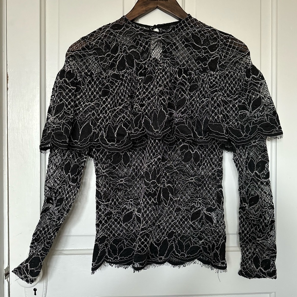Zara Black Lace Floral Long-Sleeve Blouse